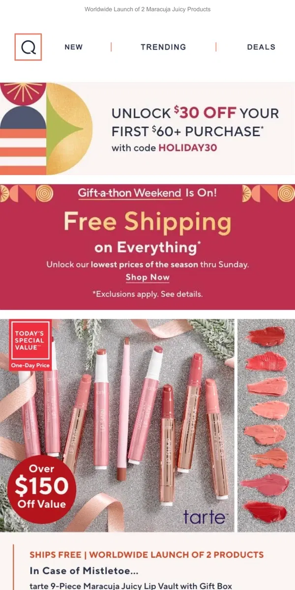 Email from QVC. Free Shipping on All + tarte 9-Piece Set