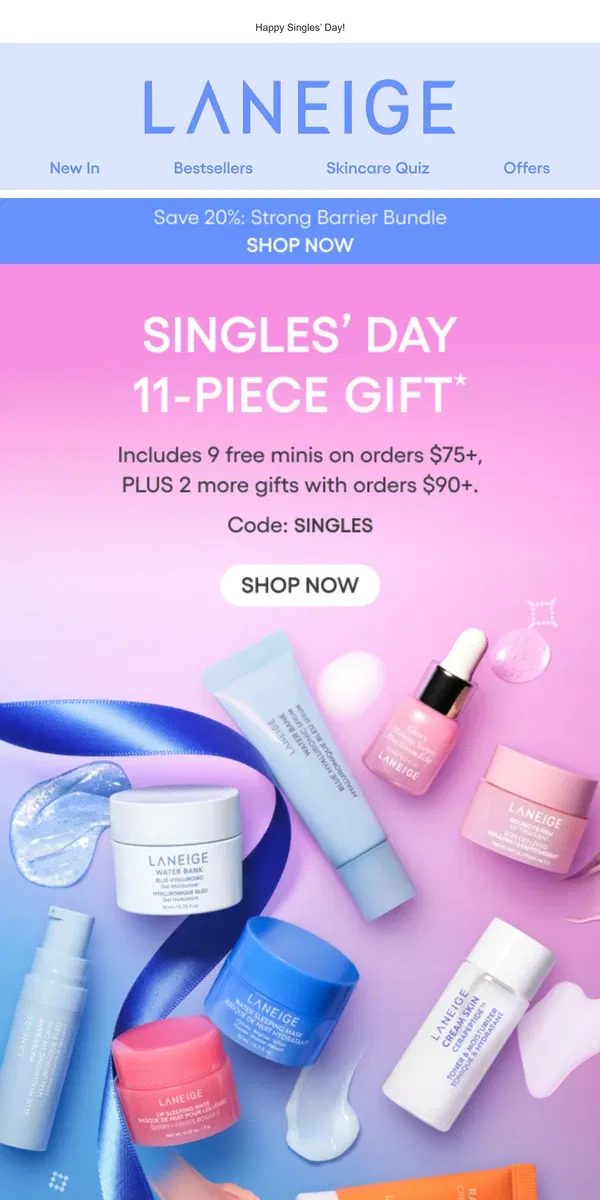 Email from LANEIGE. FREE Skin & Lip Treats on Orders $75+