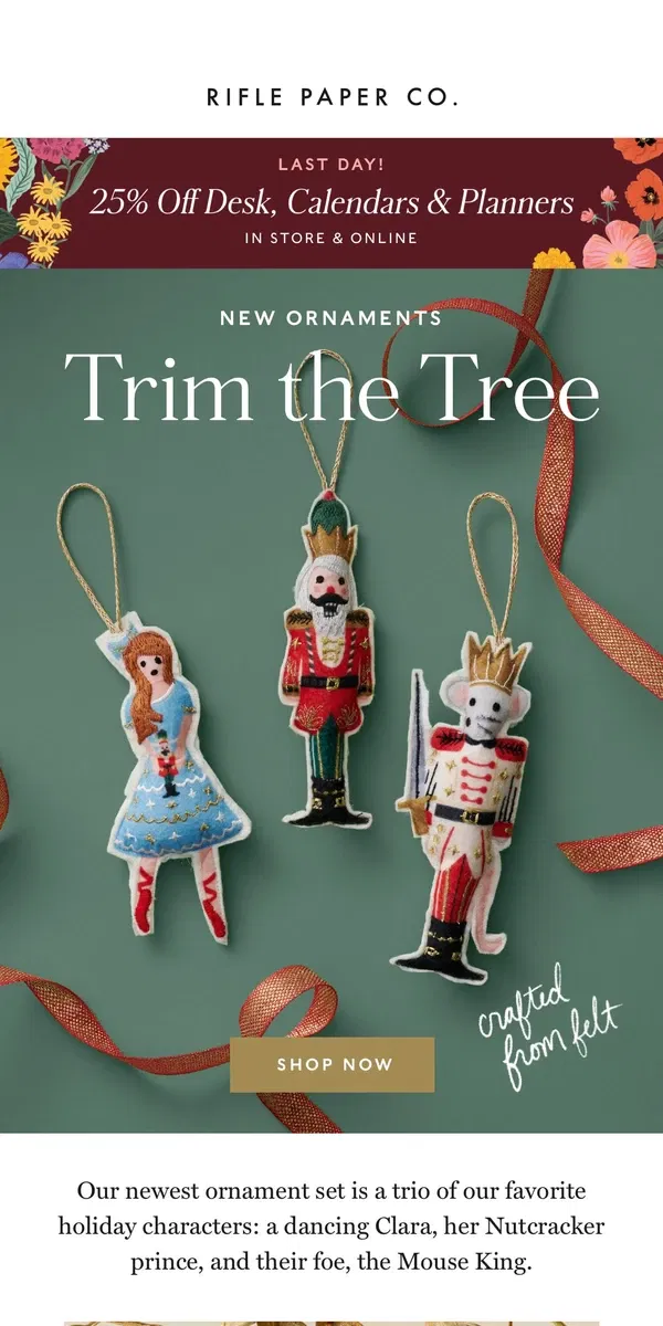 Email from Rifle Paper Co.. Ornaments are Here!