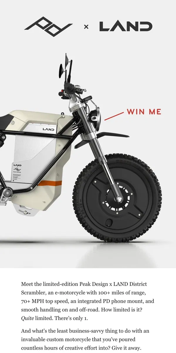 Email from Peak Design. We made a motorcycle...