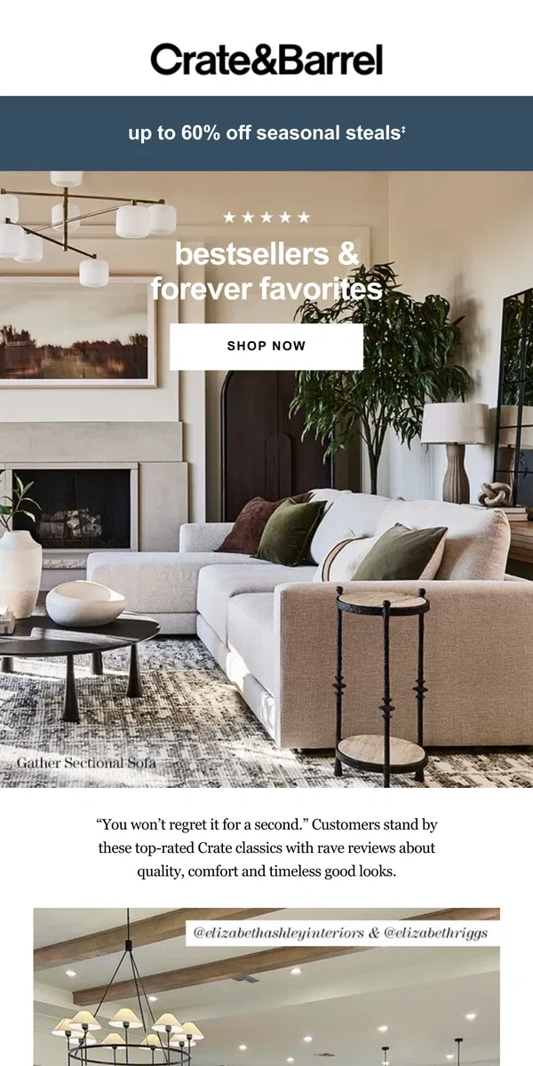 Email from Crate & Barrel. This fan-fave has 2700+ ⭐⭐⭐⭐⭐ reviews (& counting)