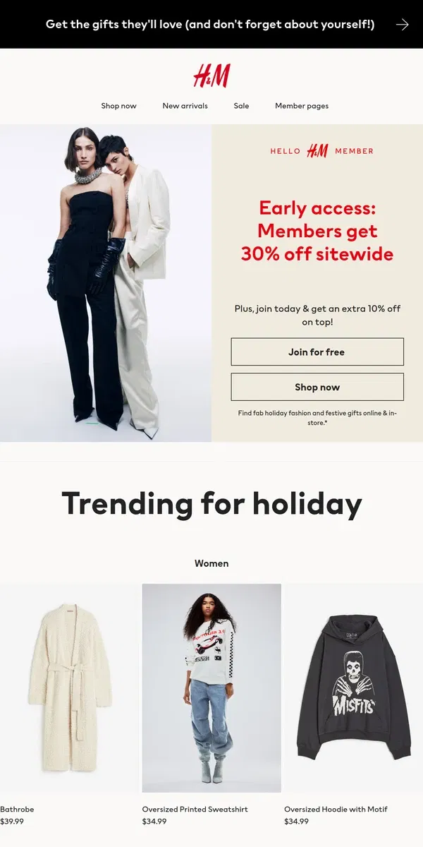 Email from H&M. 30% off everything!