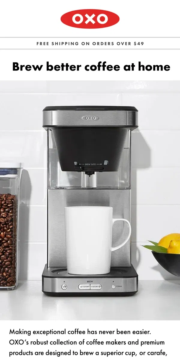 Email from OXO. Secrets to brewing better coffee at home