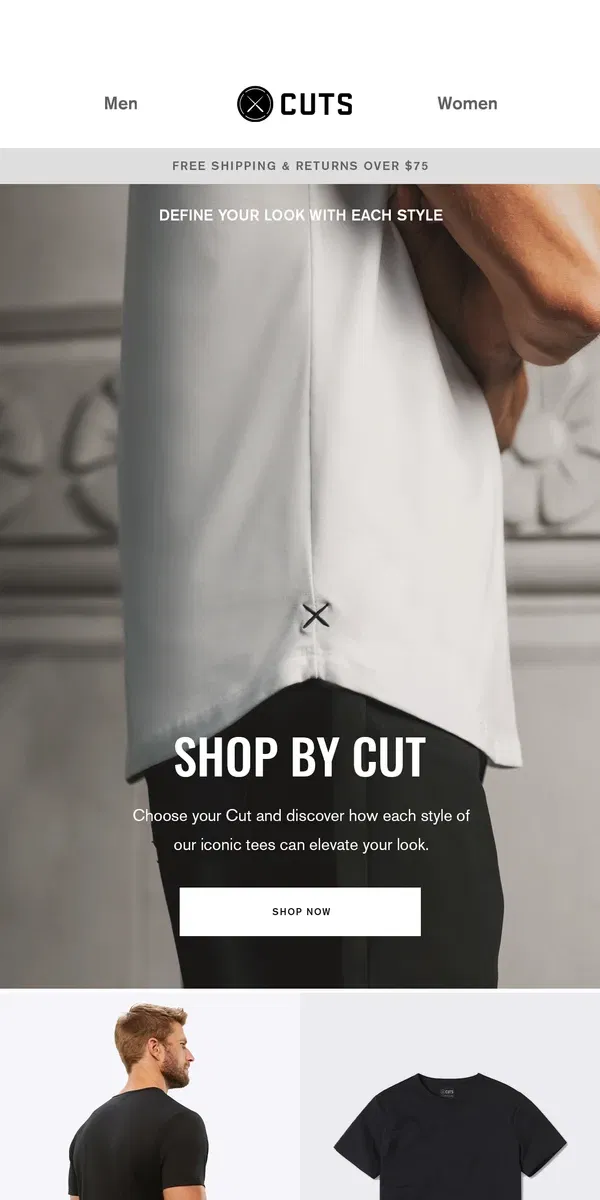 Email from Cuts. SHOP BY CUT: Find Your Best Style & Fit