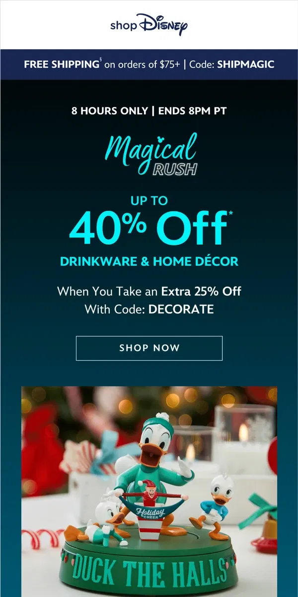 Email from shopDisney. 8 Hours Only: Up to 40% Off Drinkware & Home Décor