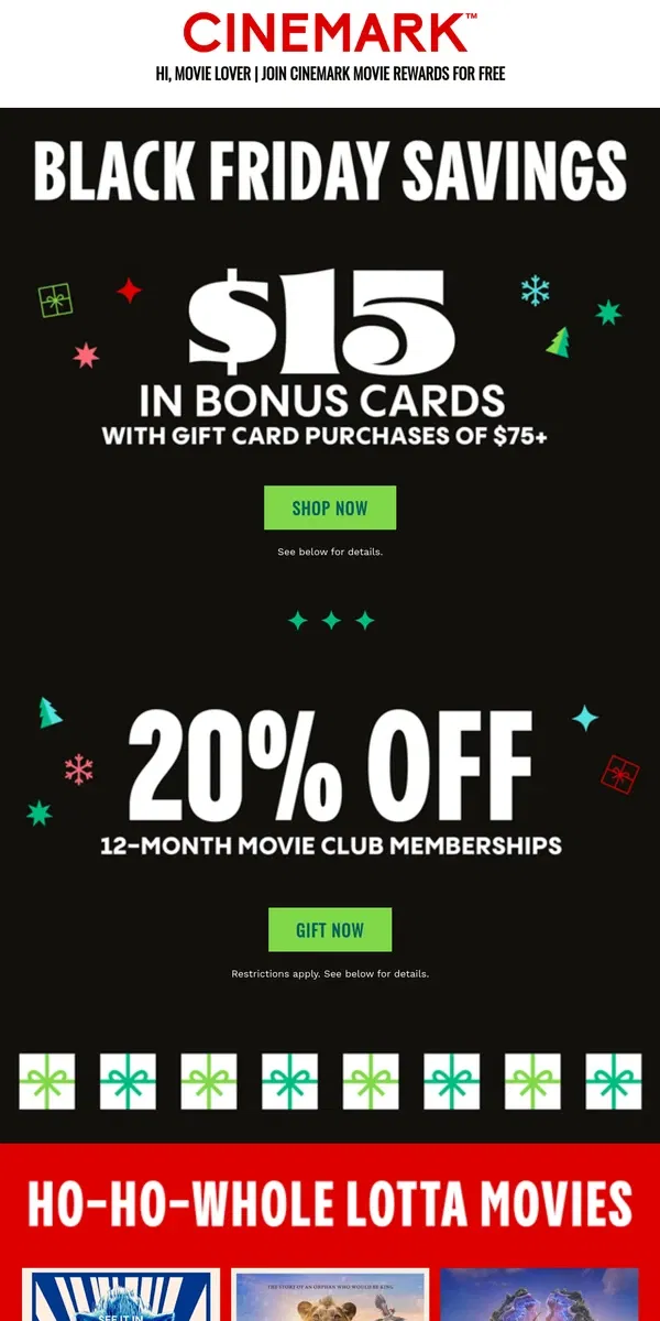 Email from Cinemark. BLACK FRIDAY’S ALMOST OVER