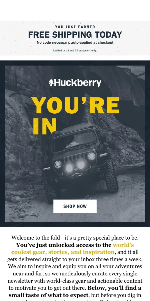 Email from Huckberry. You're In.