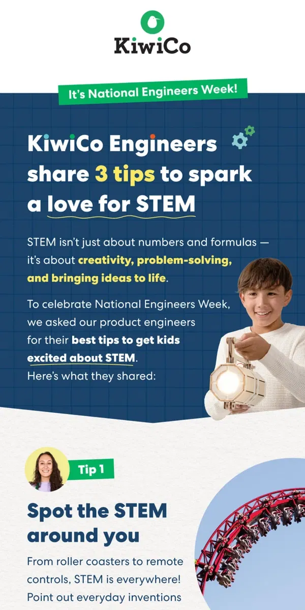 Email from KiwiCo. 3 Easy Ways to Spark a Love for STEM 🚀🔬