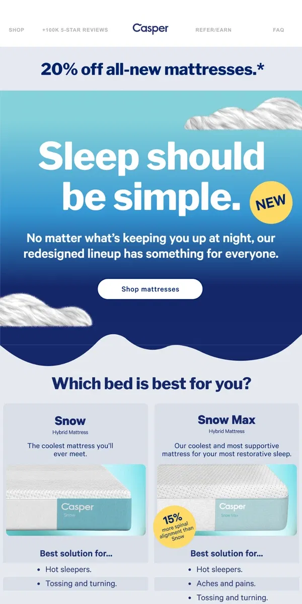 Email from Casper. The perfect mattresses for each and every one.