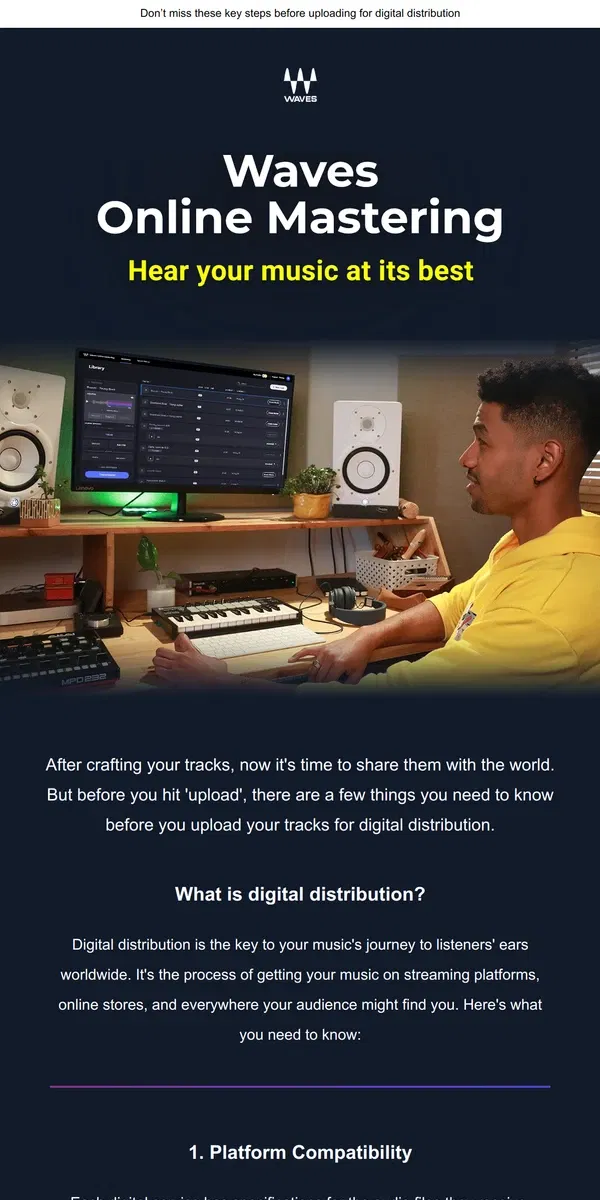 Email from Waves Audio. Ready for Release? Distribute your music with confidence