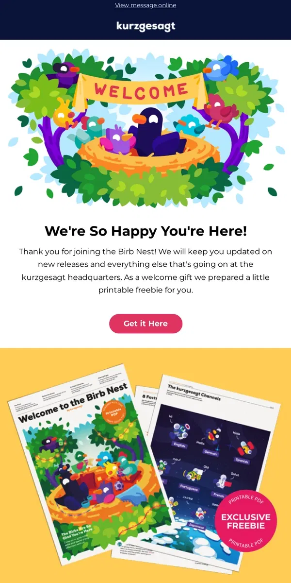 Email from Kurzgesagt. Welcome to the Birb Nest! 🦆