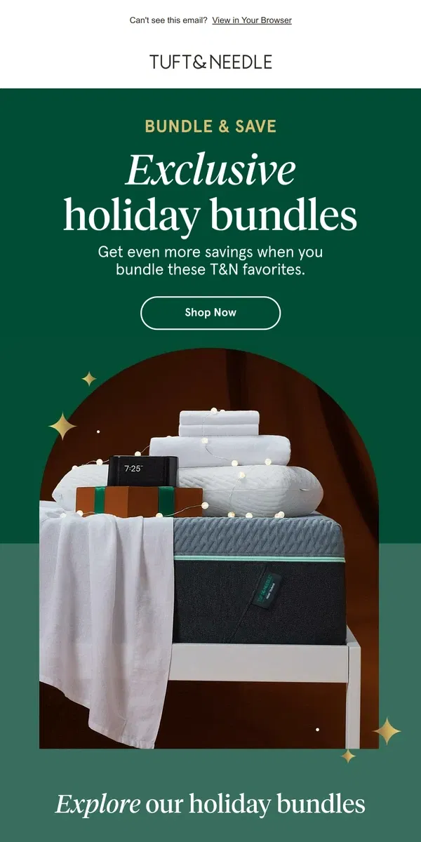 Email from Tuft & Needle. Don’t miss out on these holiday bundles