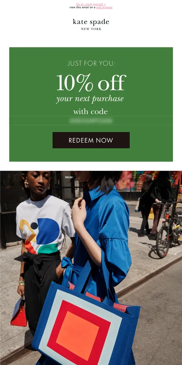 Email from Kate Spade. Shop your 10% off...before it's too late