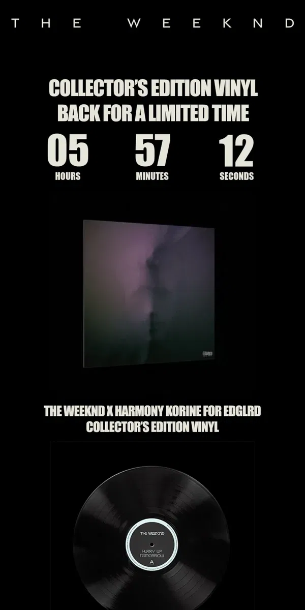 Email from The Weeknd. 6 HOURS LEFT: COLLECTOR'S EDITION VINYL