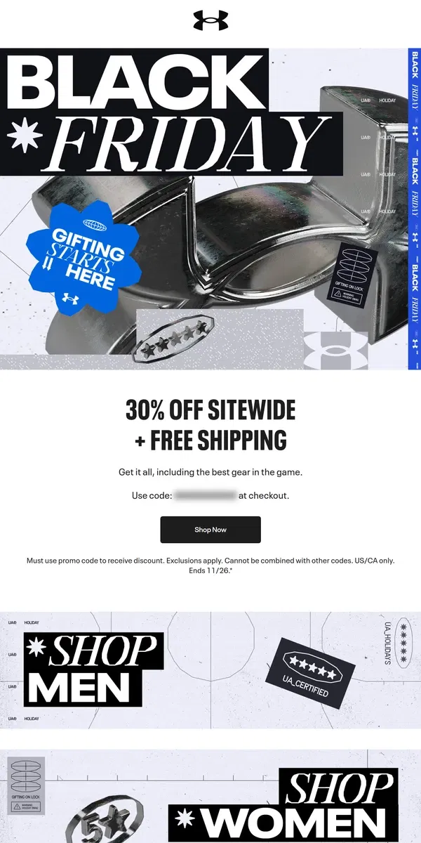 Email from Under Armour. Get 30% off sitewide