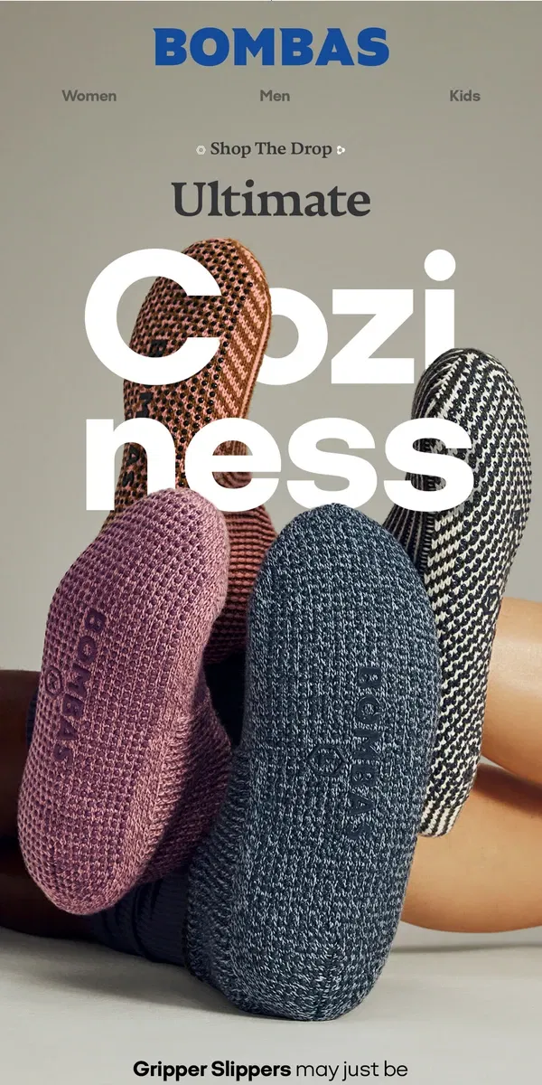 Email from Bombas. New: Slippers Made for Winter