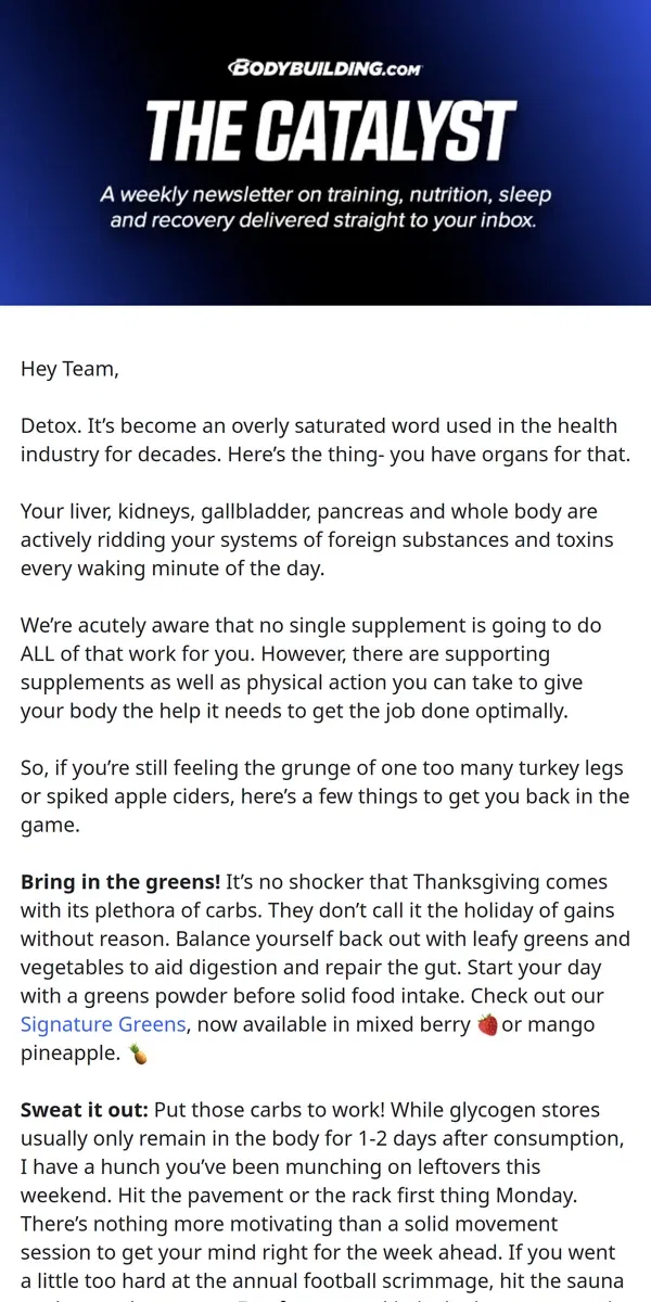 Email from Bodybuilding.com. THE CATALYST: Detoxing After a Holiday