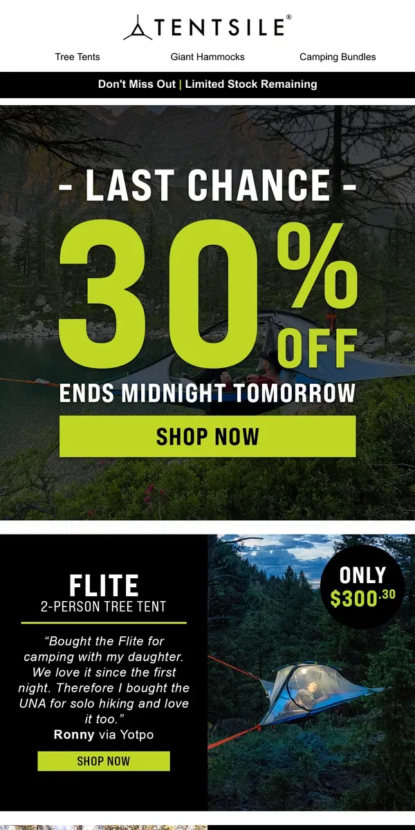 Email from Tentsile. LAST HOURS | Black Friday Deals 🌲⚠️