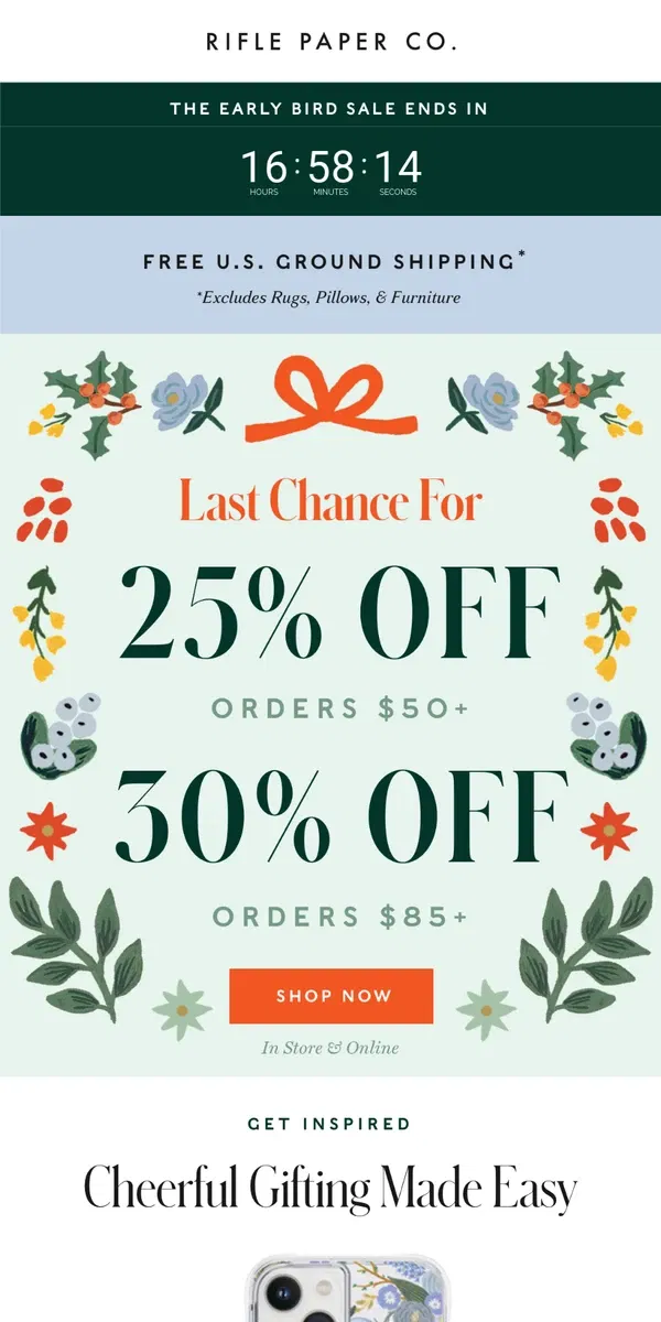 Email from Rifle Paper Co.. Last Chance 💫 Free Shipping PLUS Up to 30% Off Holiday Gifts