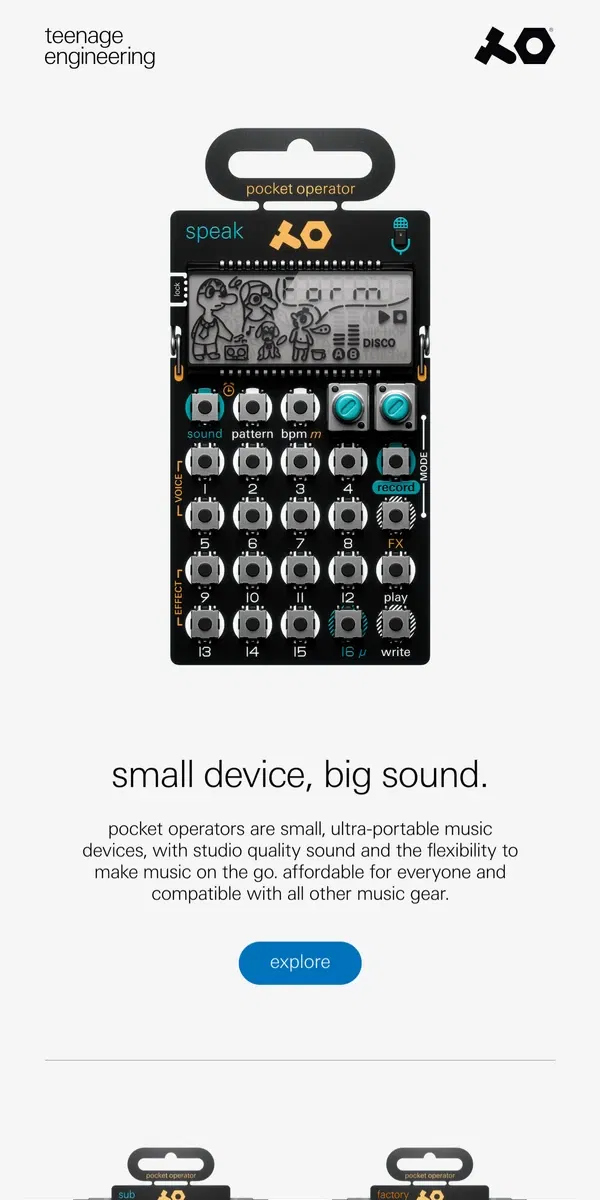 Email from teenage engineering. small device, big sound.