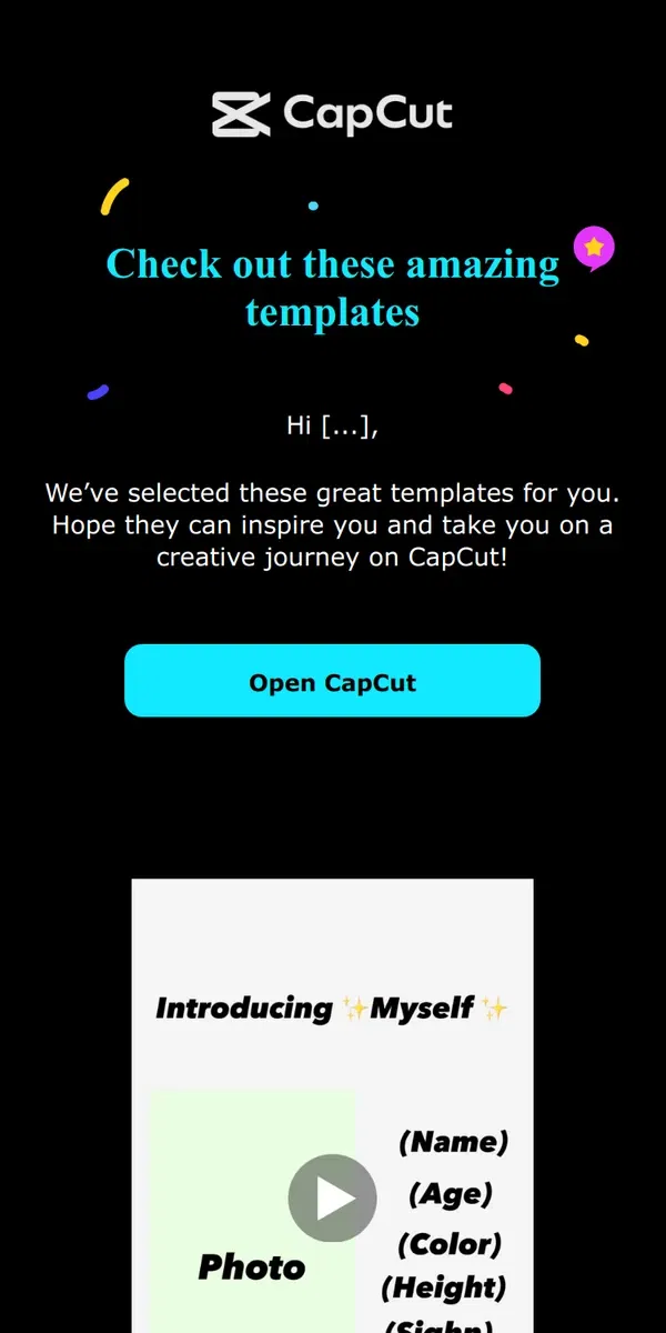 Email from CapCut. Find your inspirations in templates