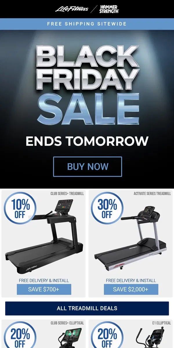 Email from Life Fitness. ‼️ENDS TOMORROW: Black Friday Sale