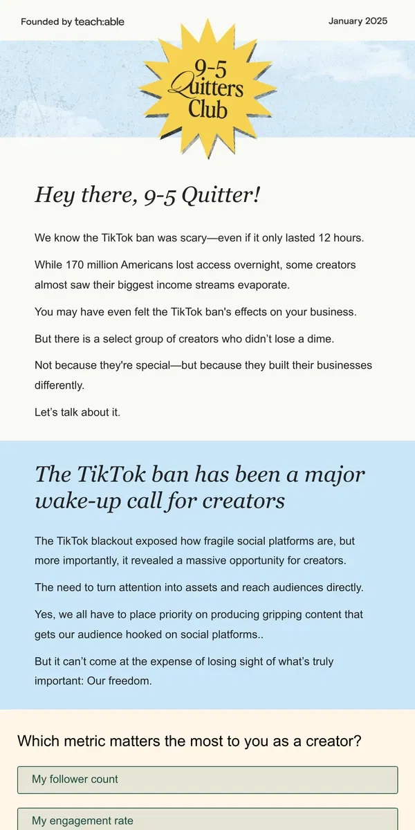 Email from Teachable. 12 TikTok ban must-haves