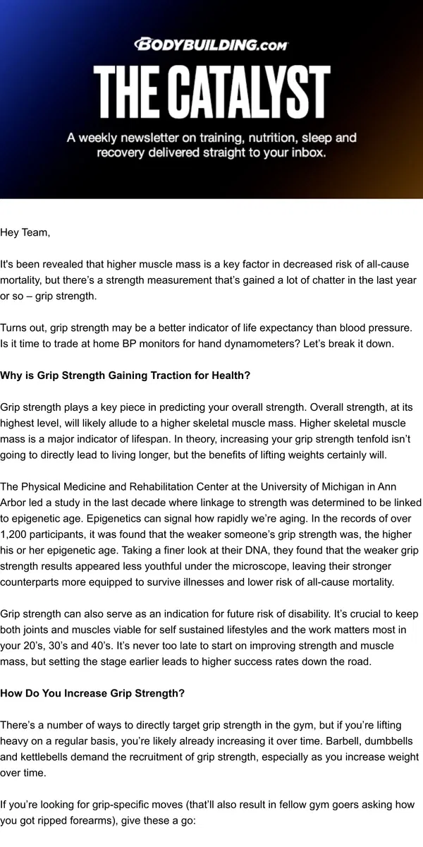 Email from Bodybuilding.com. The Strength Metric That’s Correlated to Longevity