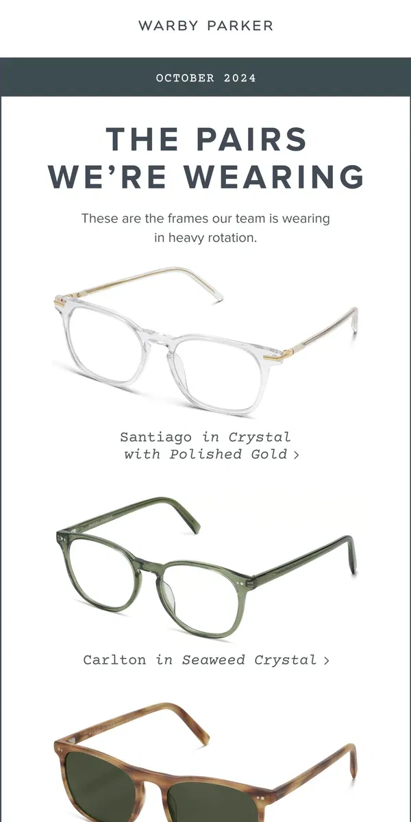 Email from Warby Parker. Insider picks