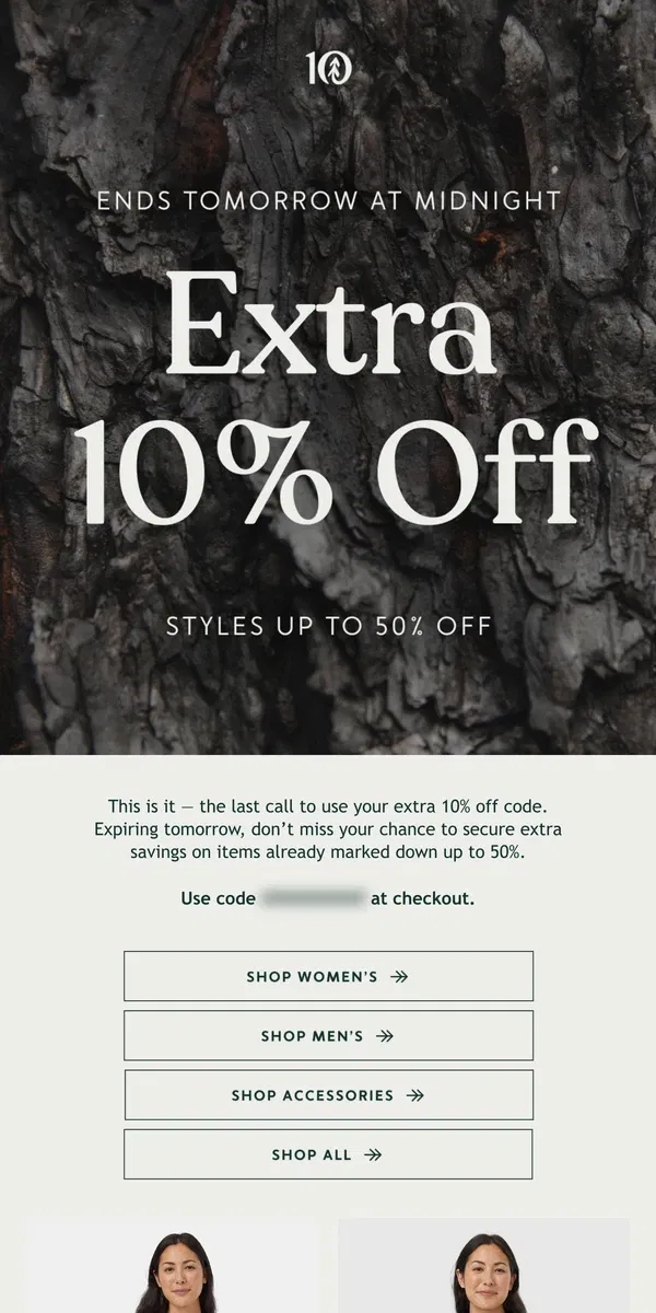 Email from tentree. Expires Tomorrow: Take an Extra 10% Off Sale