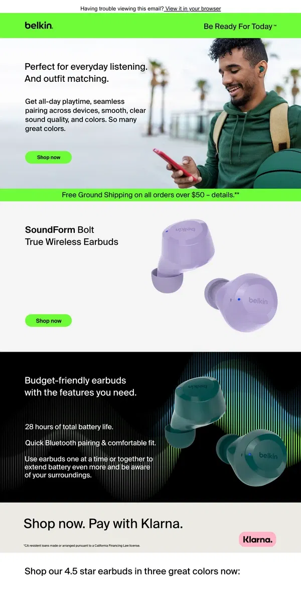 Email from Belkin. White, Teal, & Violet are here | Great sound, greater battery life, greatest value