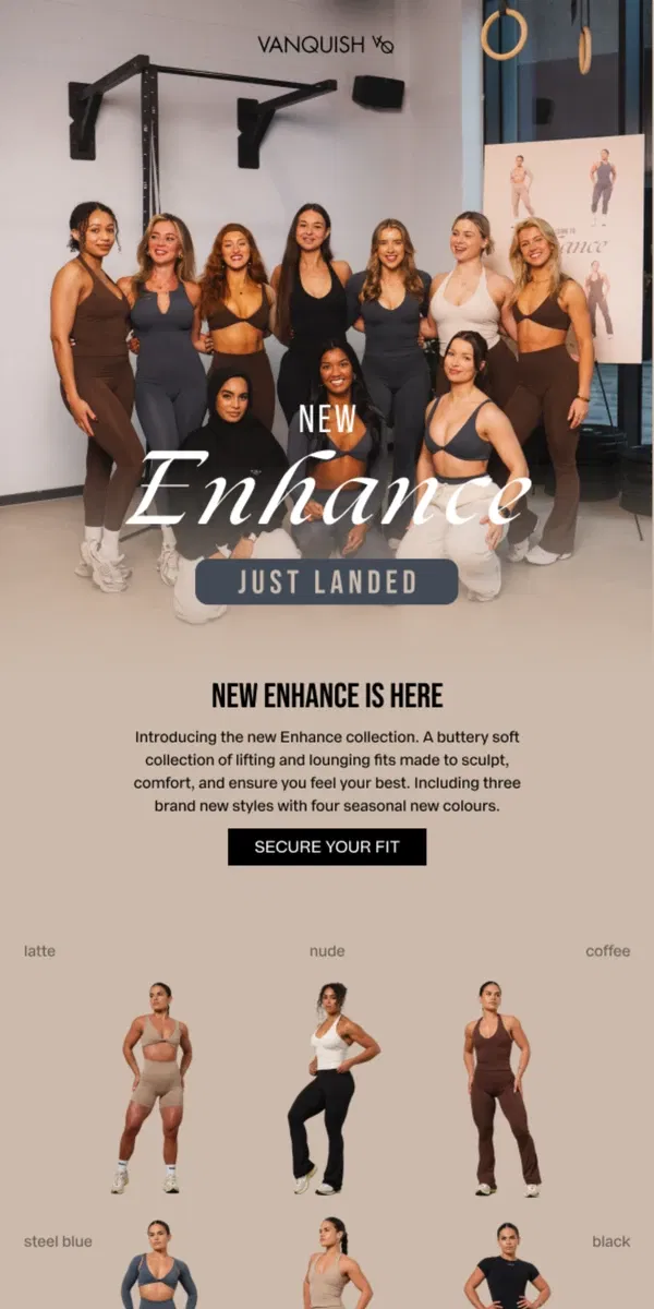 Email from Vanquish Fitness. Introducing | new Enhance just landed ✈️