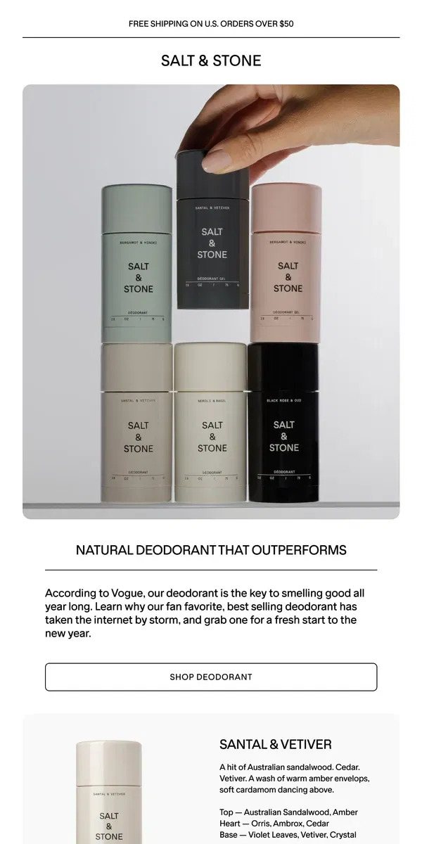 Email from SALT & STONE. The Internet’s Favorite Deodorant