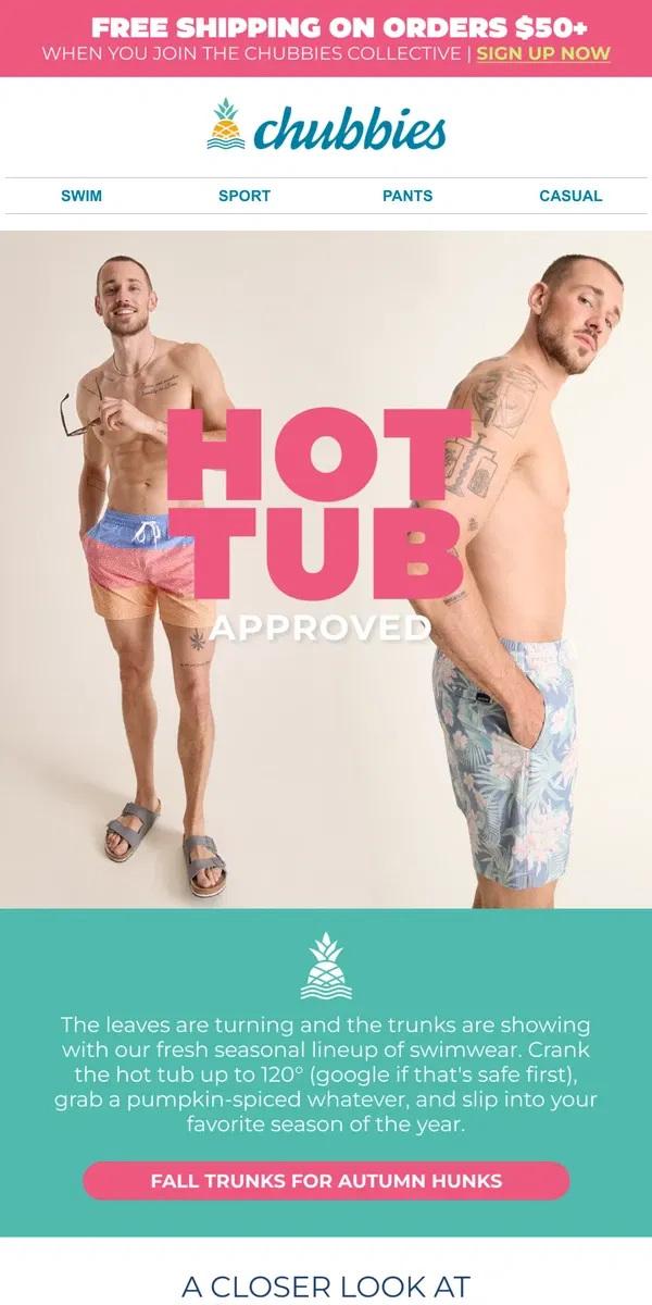 Email from Chubbies Shorts. Cold Nights, Hot Tubs