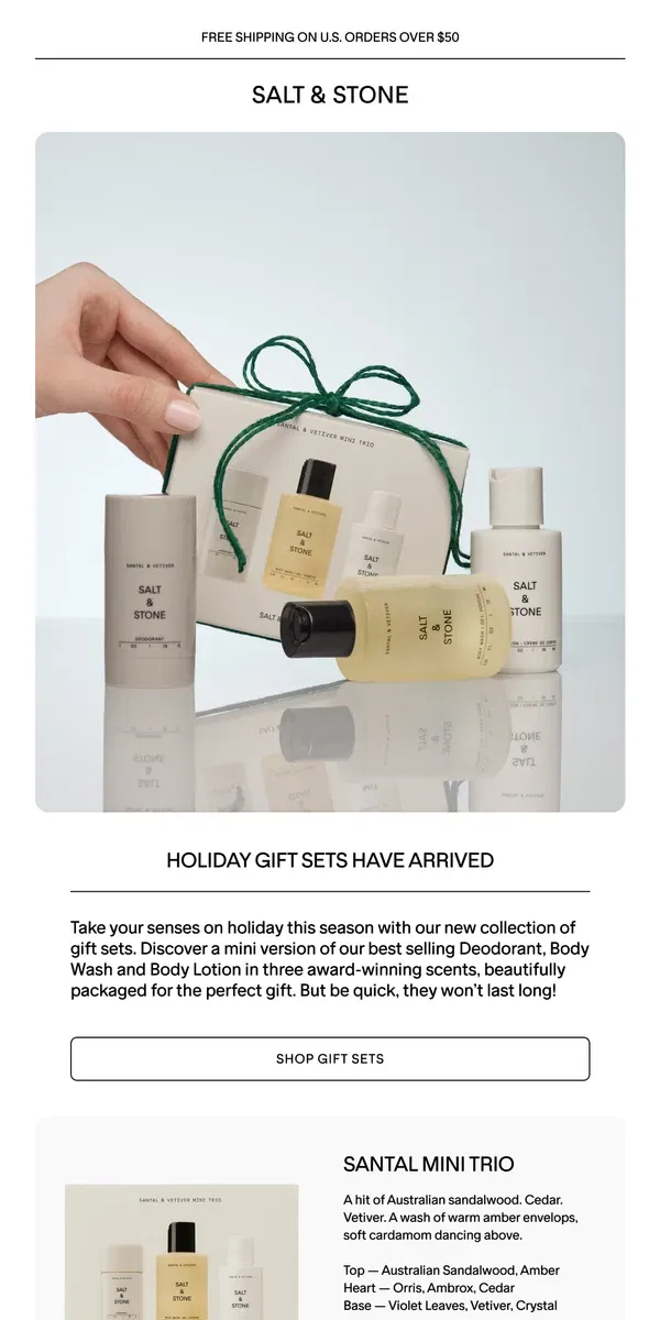 Email from SALT & STONE. ATTN: Gift Sets Have Arrived 🎁