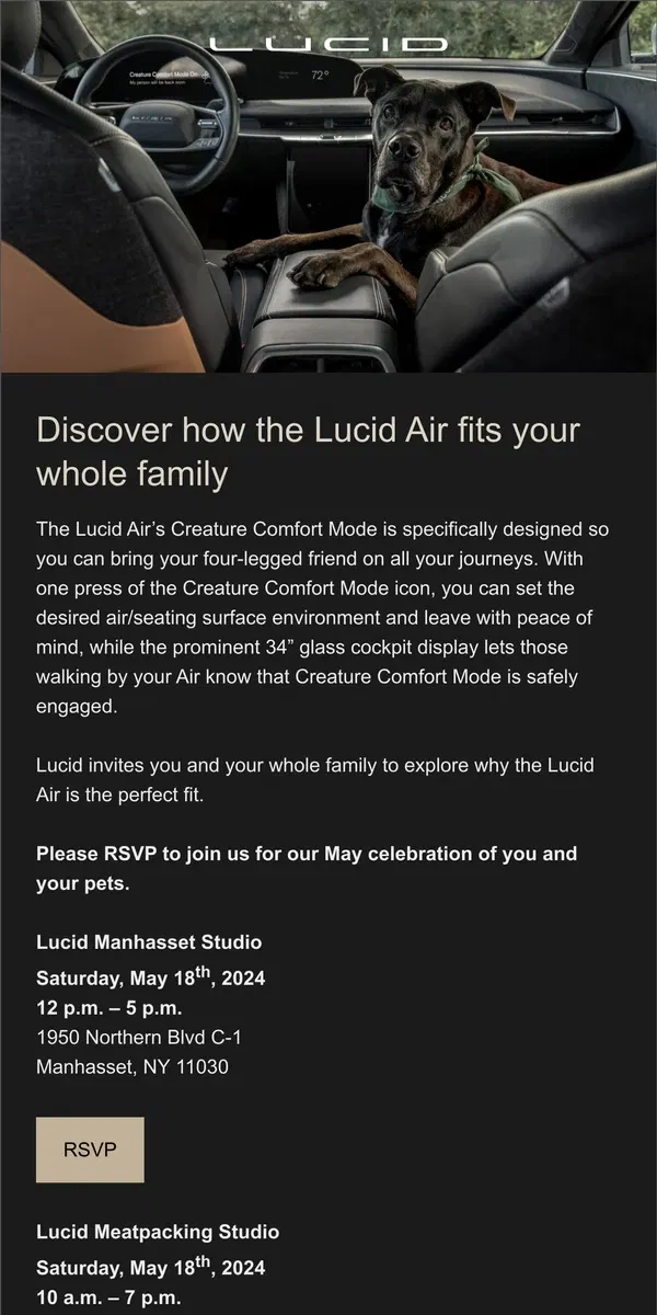 Email from Lucid Motors. The Lucid Air, perfect for all the members of your family