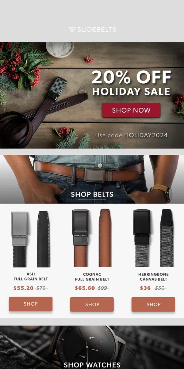 Email from SlideBelts. ⏳ Only 2 Days Left to Save 20%! 🎁 Holiday Deals Inside!