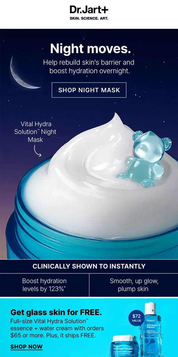 Email from Dr. Jart+. A Night Mask for Glass Skin