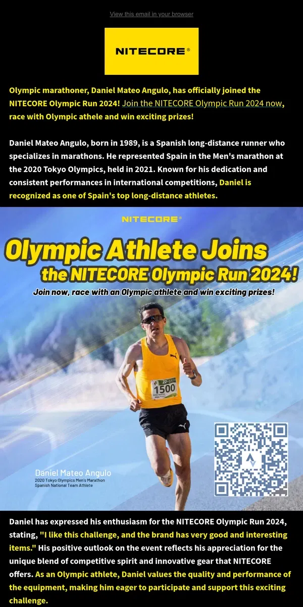 Email from NITECORE. Olympic Marathoner Join NITECORE Olympic Run 2024!