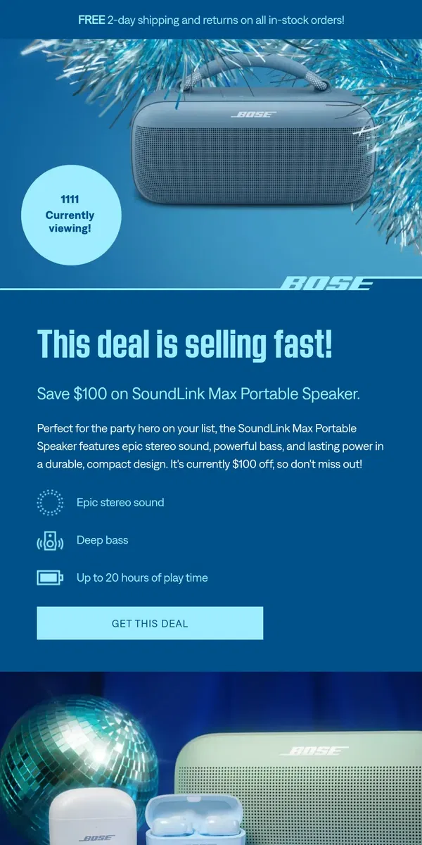 Email from Bose. This deal is selling fast — don't miss out!