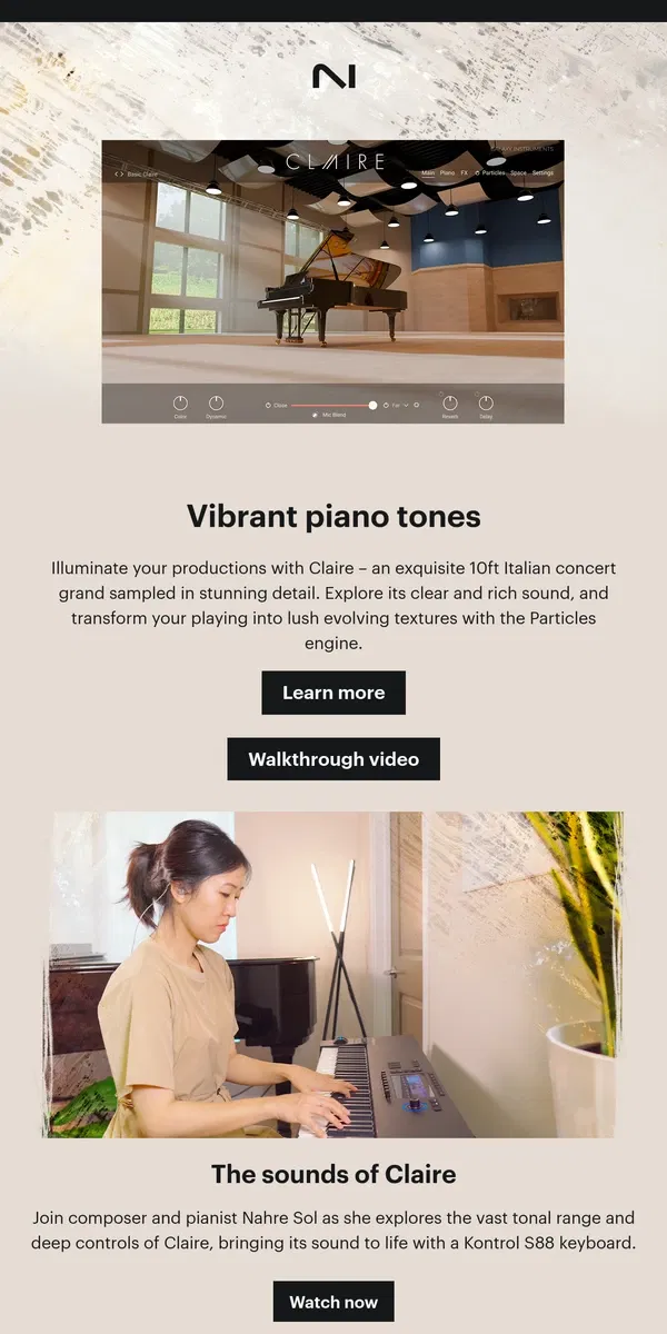 Email from Native Instruments. Introducing Claire