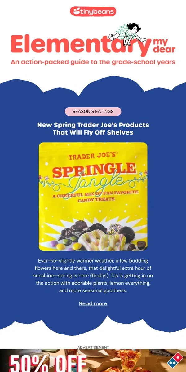 Email from Tinybeans. New Spring Trader Joe’s Products That Will Fly Off Shelves