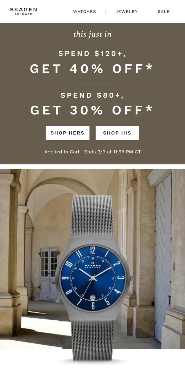 Email from Skagen. it's official: flash sale starts now