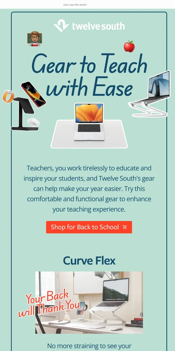 Email from Twelve South. Make your school year easier with Twelve South