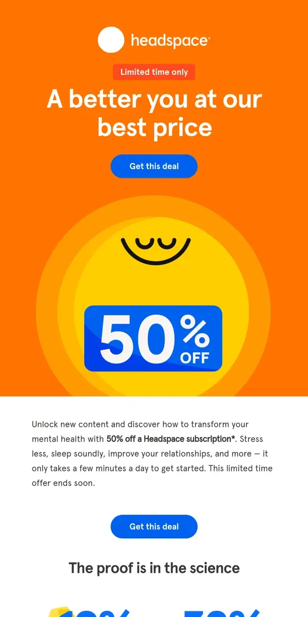 Email from Headspace. 50% off, just for you 🙌