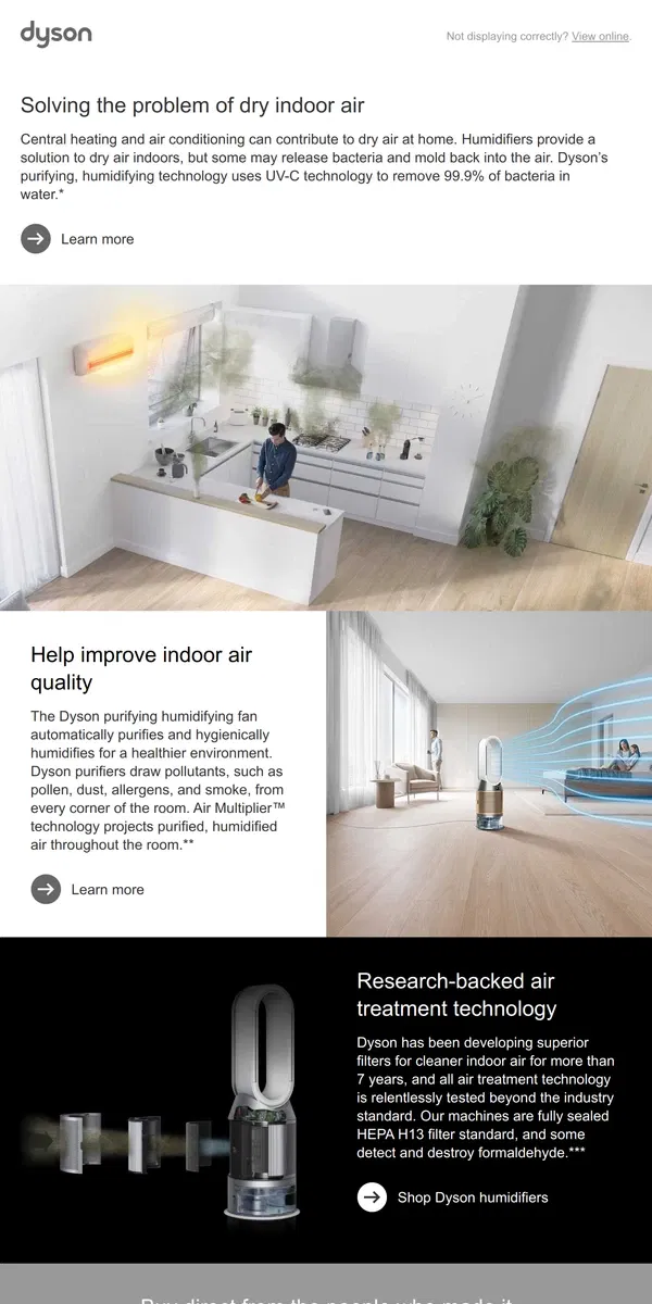 Email from Dyson. Get relief from dry air with Dyson humidifiers