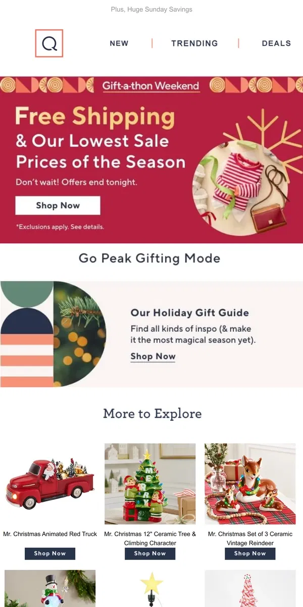 Email from QVC. Peak Gifting Mode + Free Shipping