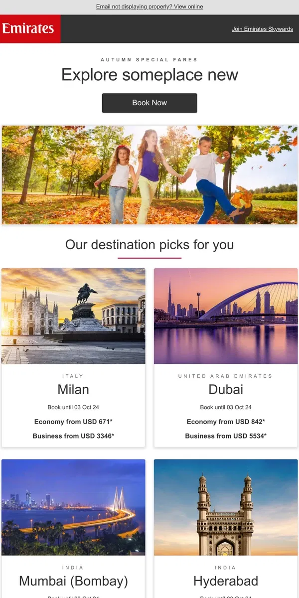 Email from Emirates. Catch the changing of the seasons around the world