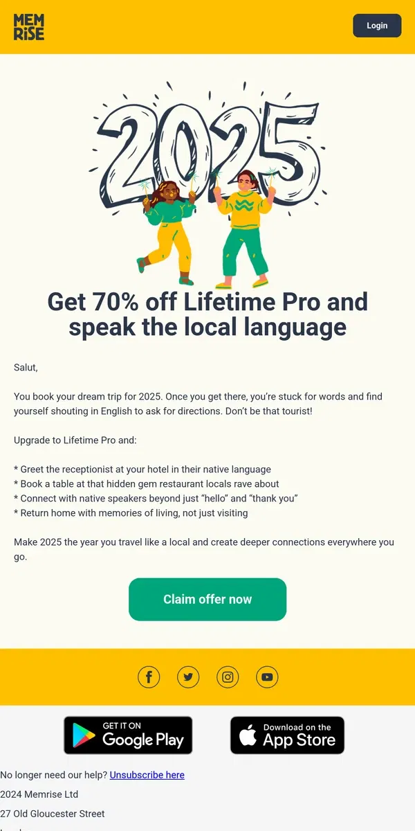 Email from Memrise. Don’t be that tourist—speak their language (48 hours only)