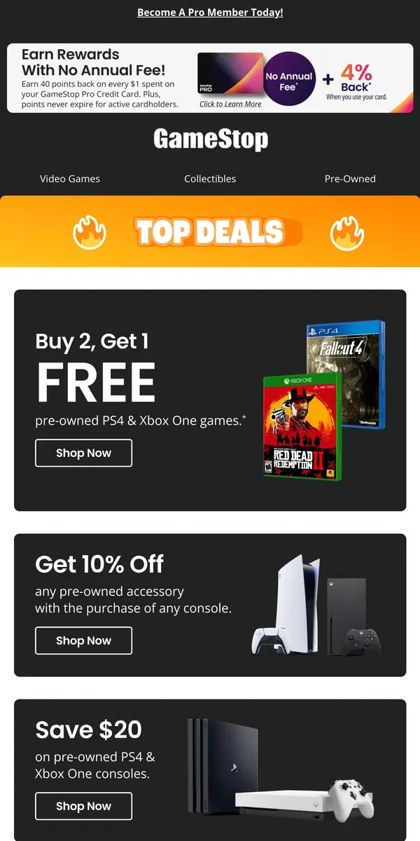 Email from GameStop. 👻 Buy 2, Get 1 FREE Pre-Owned PS4 & Xbox One Games 